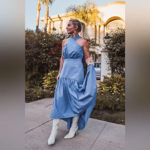 Veronica beard Radley taffeta dress CRISSCROSS neck MAXI blue - Picture 7 of 8